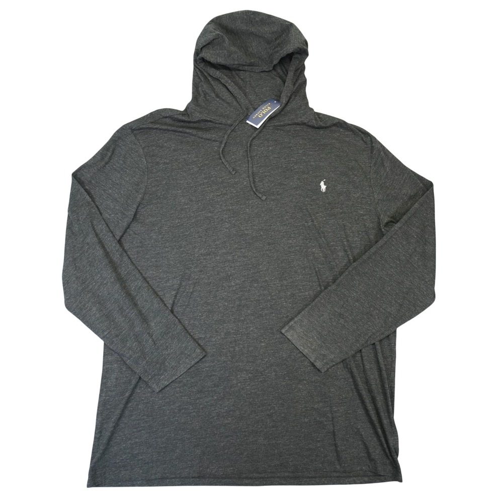 NEW Polo Ralph Lauren Hoodie Men 3XLT Black Heather Long Sleeve Lightweight